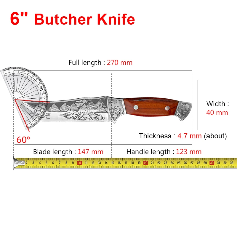Forged Stainless Steel Chef Knife  Sharp Boning Butcher Cleaver For Meat Fish Vegetable Slicing Fruit Kitchen Tools Wood Handle