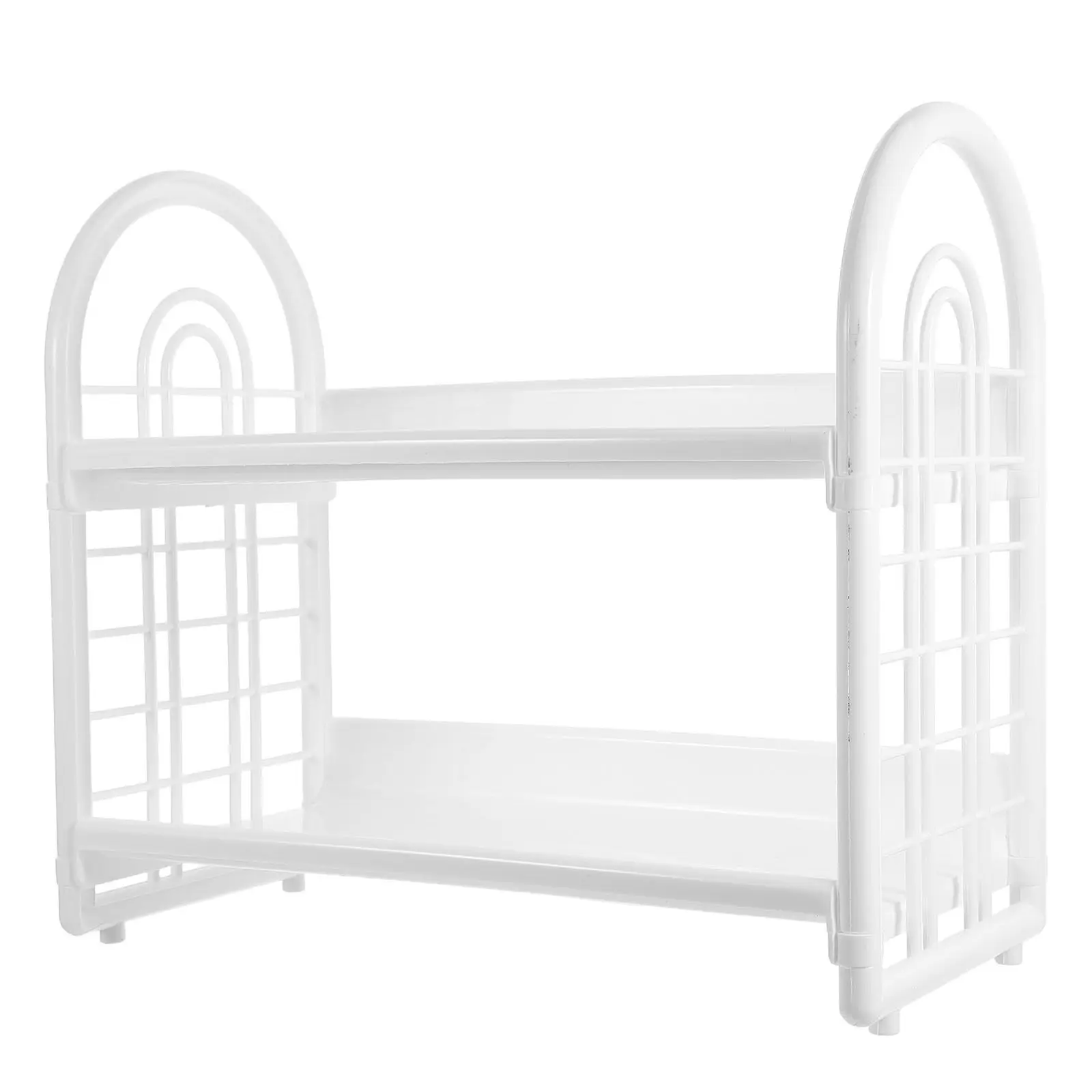 2-Tier White Desktop Shelf Plastic Multi-Layer Organizer for Office Home Dormitory Book Stationery Storage Shelf Desktop Storage
