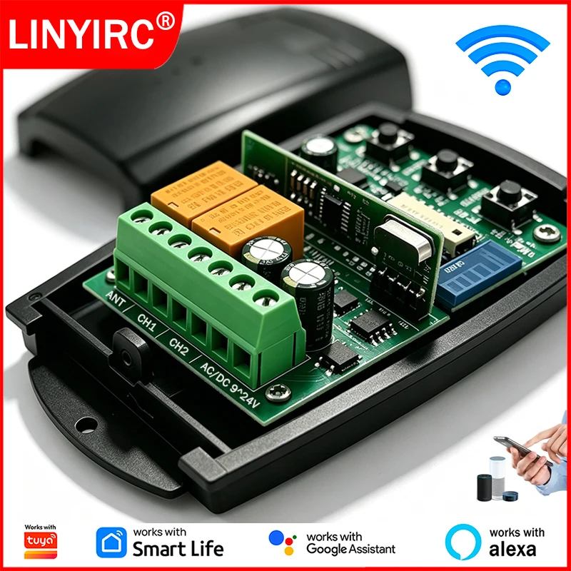 Works With Tuya Wifi Smart Switch Receiver Module 433MHz Universal Garage Door Opener Gate Remote Control Receiver Controller