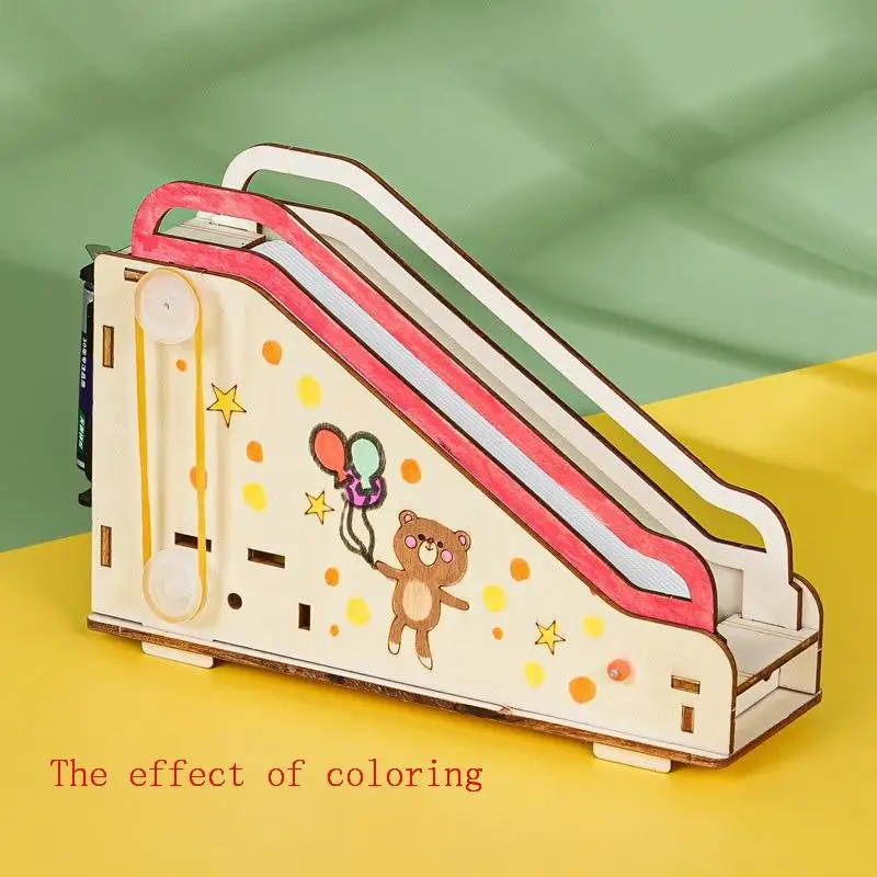 DIY Mini Mechanical Wooden Escalator Model 3D Puzzle Kit Educational Assembly Toy For Kids Learning Projects