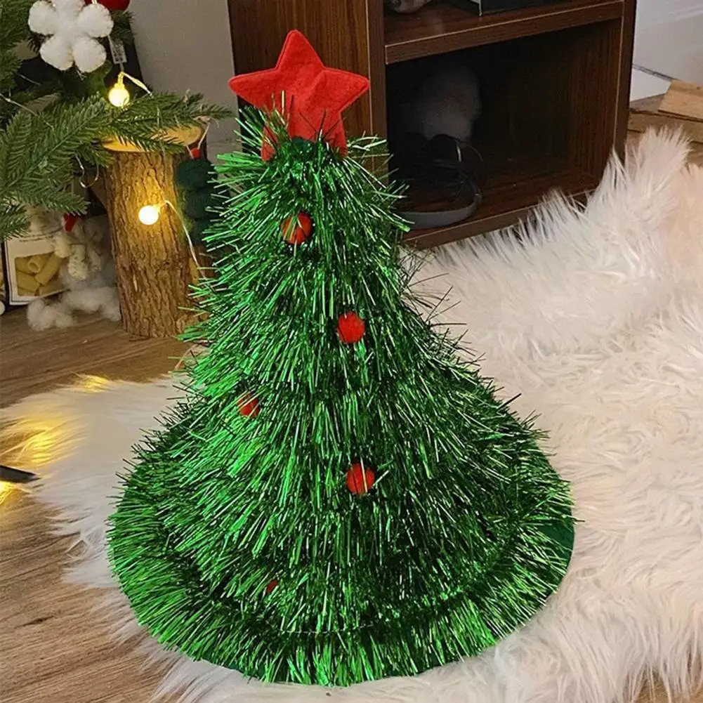 Comfortable Santa Hat Christmas Tree Hat with Golden Star Tiara Soft Santa Hat Holiday Headwear Funny Xmas Party for Women