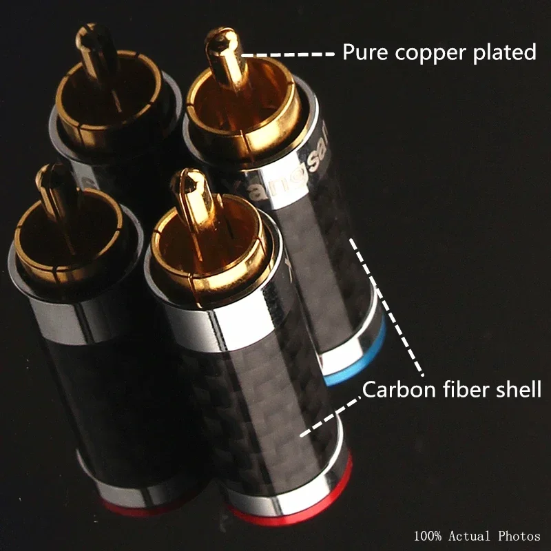 4Pcs HiFi Audio Adapter Carbon Fiber RCA Plug Rhodium Welding Carbon Fiber Signal Cable Connector