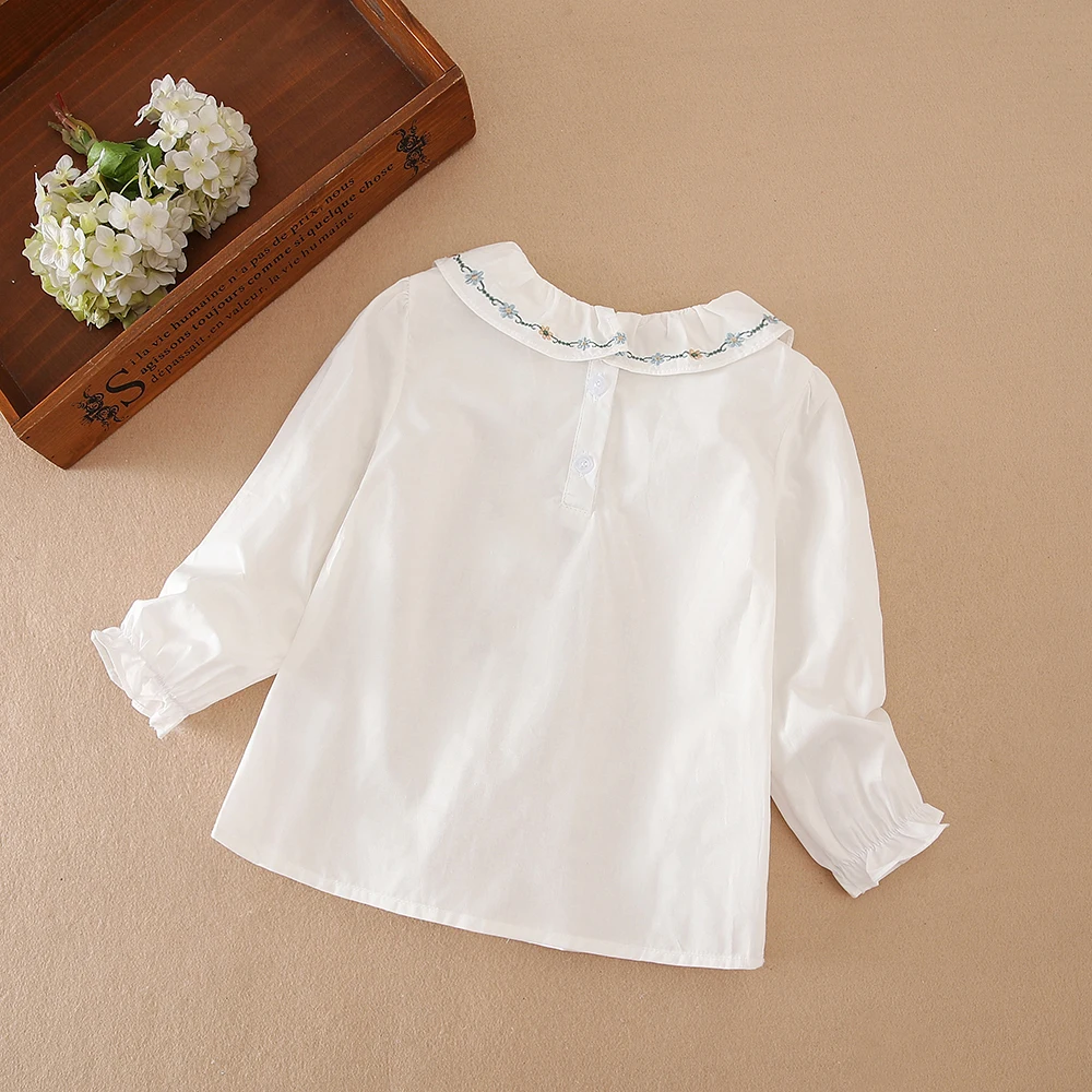Girls\' Cotton Long Sleeve Top for Ages 2-6 Lovely Ruffle Collar Casual Style Children\'s Clothes