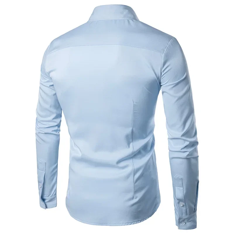 

Men Fashion Shirts Long Sleeve Business Party Casual Prom Formal Shirt Cotton Banquet Solid Color Classic Embroidery Euro Size