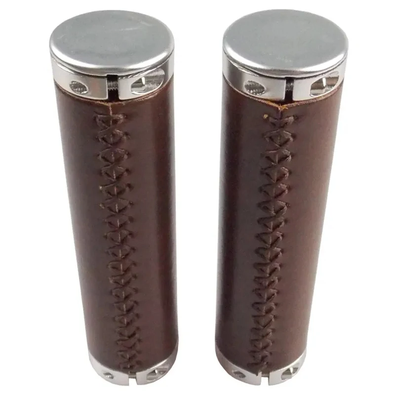 Bicycle Grips Retro brown PU Leather Handlebar Grip Lock on Ergonomic Design Handlebar Cap Bicycle Cuffs mtb Bike Accessories