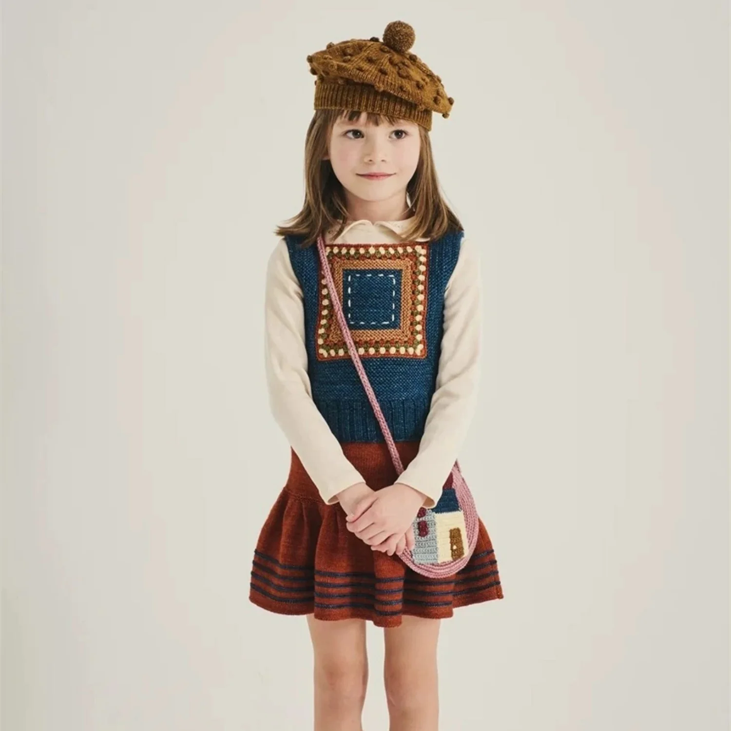 Kids Wool Sweater for Girls SP Brand Knitted Vest and Skirt Chidlren Autumn Perfect Outfit Ideas Princess Girls Retro Cardigan