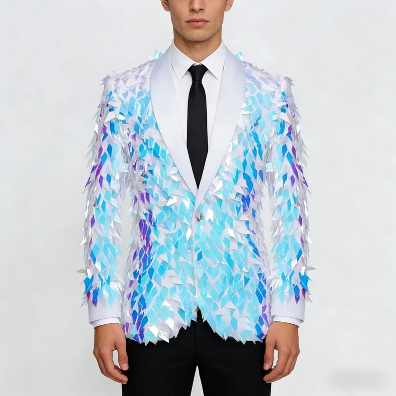 Men's Shiny round Sequin Design Blazer Creative Suit Jacket Stage Performance Wedding Party Tuxedo Blazer Male Singer Host Groom