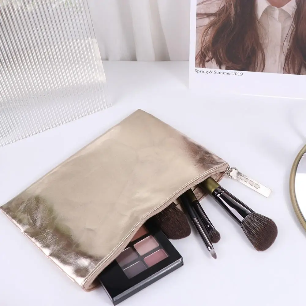 Simple Cosmetic Bag Bright PU Coin Purse Solid Color Wallet Zipper Coin Purse Coin Purse Earphone Pouch Small Item Bag Men