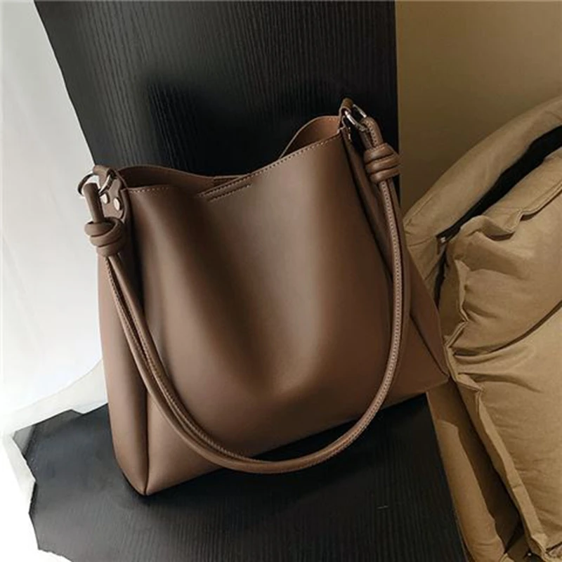 Bolsos de hombro de cuero PU para mujer, bolso de mano sólido, monedero elegante, bolsos con asa para el trabajo, negro y marrón