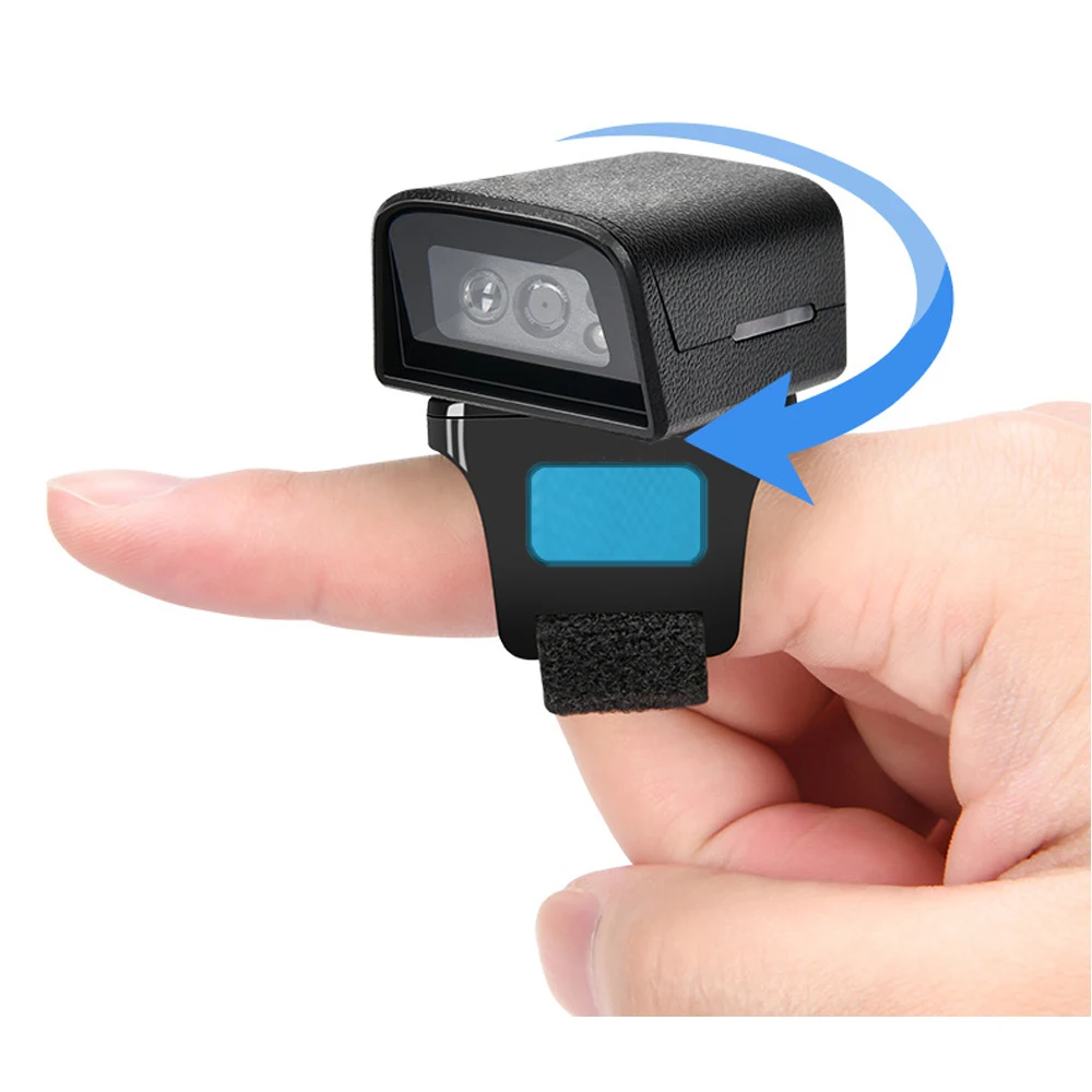 Tooth Barcode Scanner 1D 2D Mini Barcode Scanner Wireless USB Code Scanner Ring Barcode Reader Portable 2D Ring Finger Blue A4