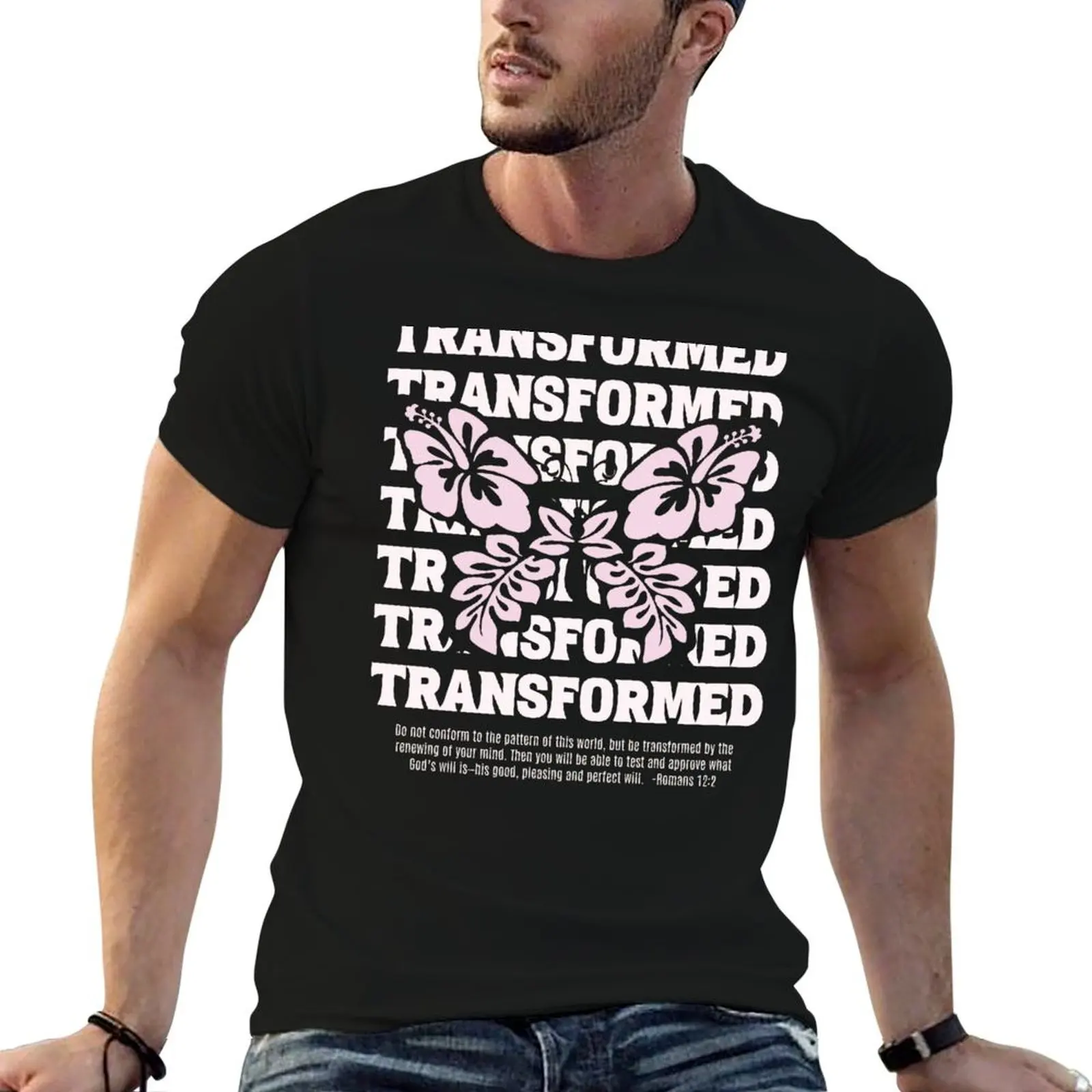 Be Transformed Butterfly,Romans 12 2,pink Bible Verse T-Shirt Casual Simple Design Short Sleeve Shirt