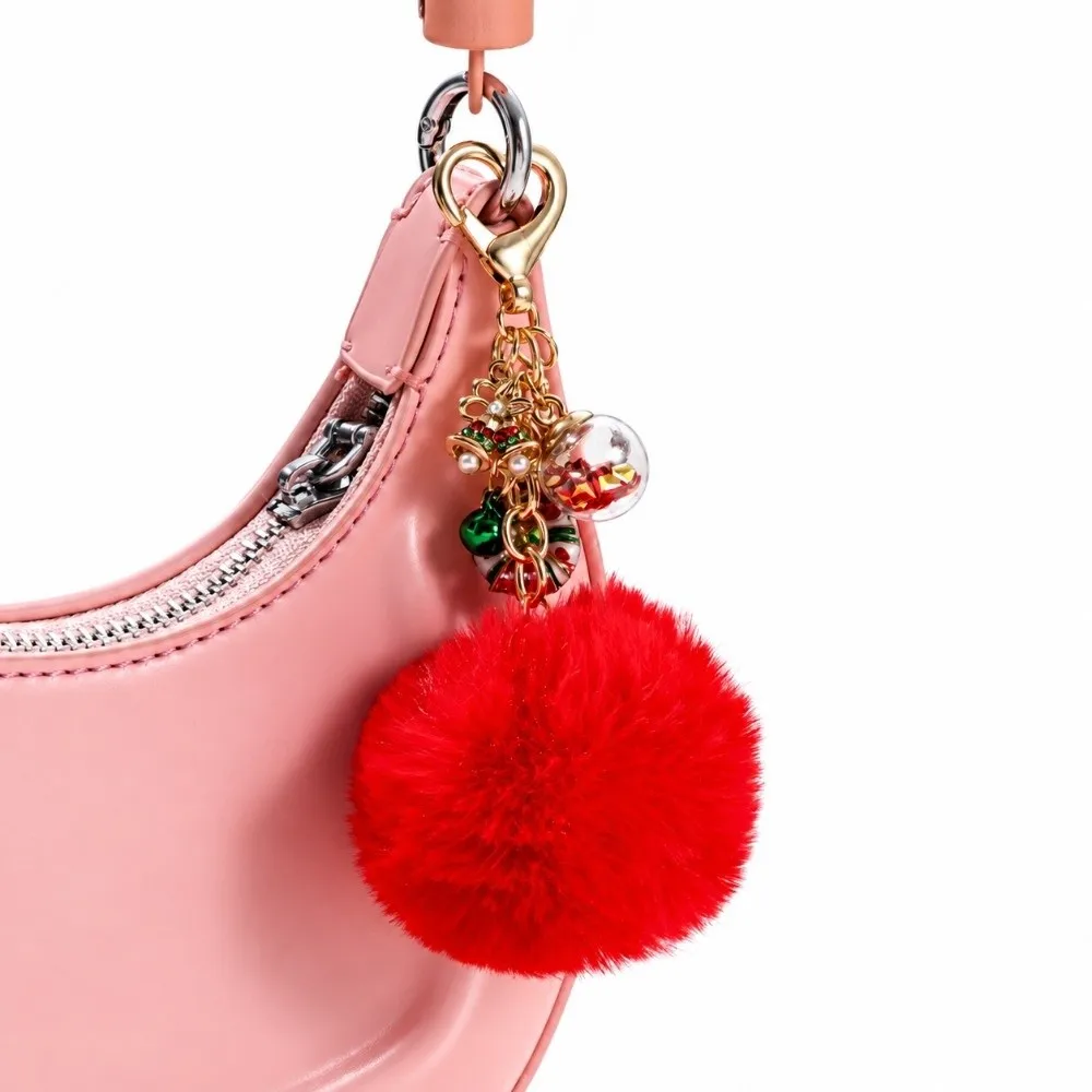 Stylish Soft Plush Fluffy Ball Keychain Snowflake Bell Cute Christmas Keychain Versatile Elegant Bag Charm Festival