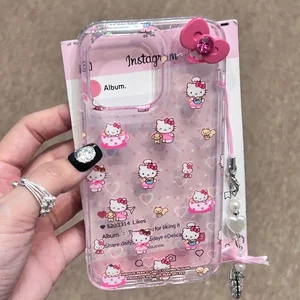 جراب هاتف Sanrio Hello Kitty Bow بشاشة كاملة لهاتف iPhone 16 15 14 13 12 11 Pro Max XR XS Max 7 8 Plus Y2K غطاء نقدي وردي أعلى 8 مبيعات سانريو كابينها - رقم 8
