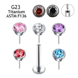 G23 Titanium Threadless Jewelry 5mm top Zircon Nose Stud Push Pin Earings Lip Studs Labret Body Piercing Nostril Rings Women