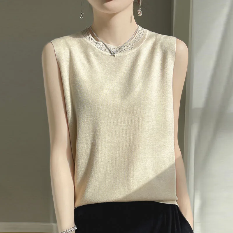 

Women Clothing White Black O-Neck Knitted Sweater Women Pullovers New Sleeveless Knit Sweater Pullover Women Tops Sweaters Q3391