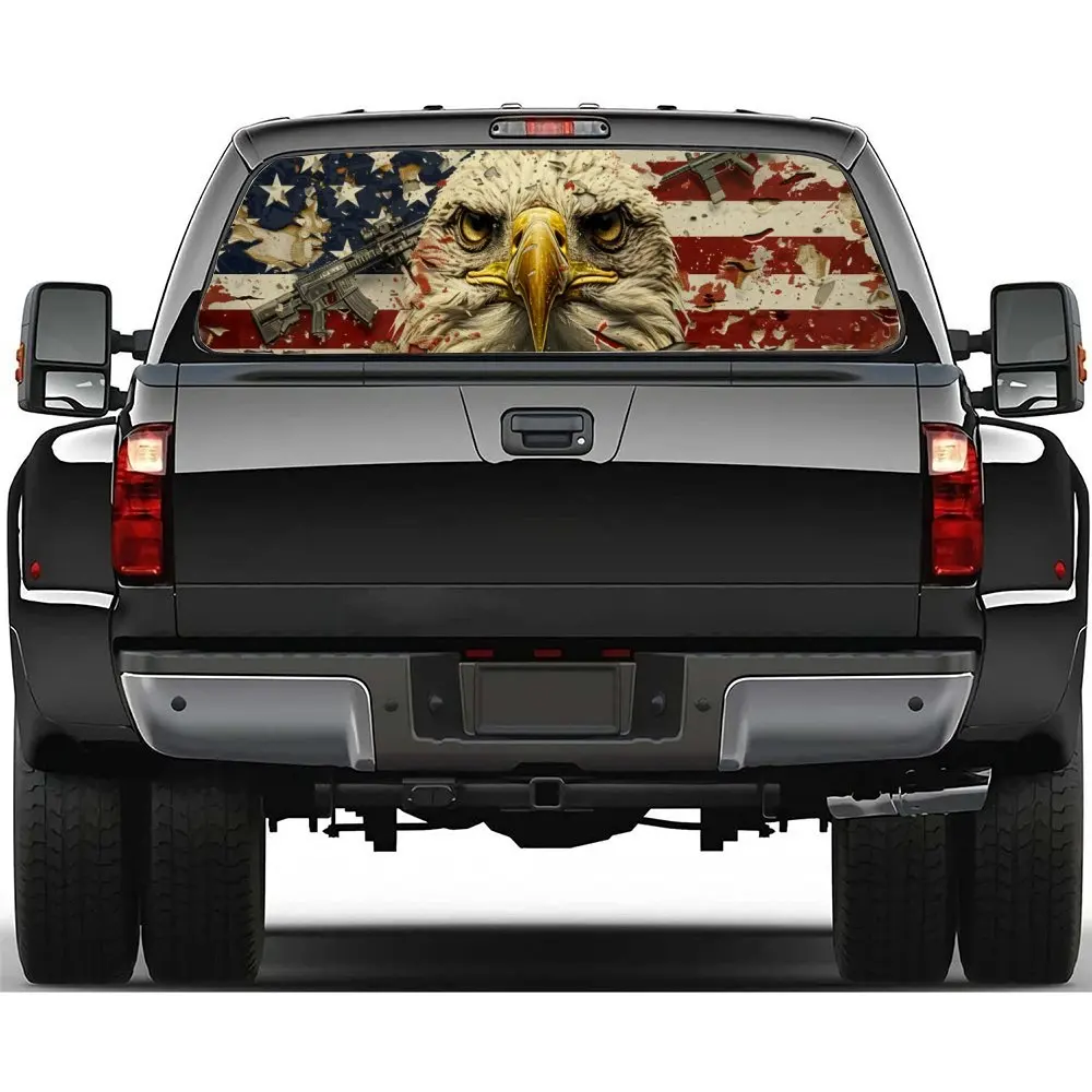 

Patriotic Eagle with Gun Car Accessories Rear Windshield Sticker, Truck Window See Through Perforated Window Car Vinyl Wraps Dec