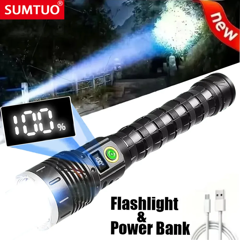 

2024 Ultra Powerful Flashlight 800W Rechargeable Torch Light 10000mAh XHP360 High Power LED Flashlights 5000M Tactical Lantern