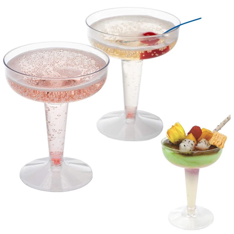 6PCS 120ML Champagne Flutes Disposable Plastic Wine Glass For Parties Glitter Wedding Party Plastic Toasting Clear Cup