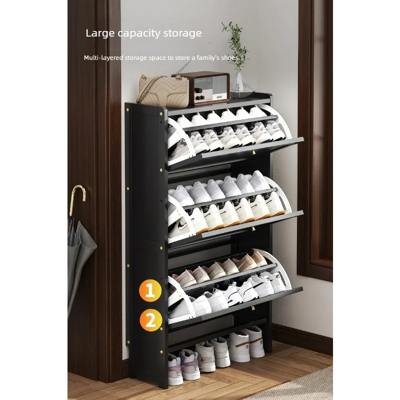 Minimally dustproof narrow shoe cabinet, ultra-thin multi-layer bamboo shoe cabinet, wall mounted flip door shoe storage cabinet