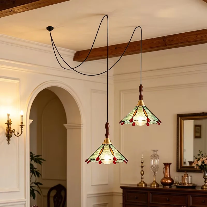 Vintage Handmade Glass Restaurant Chandelier Lights Headboard Aisle Dining Room Pendant Lamp Coffee Shop Colored Hanging Light
