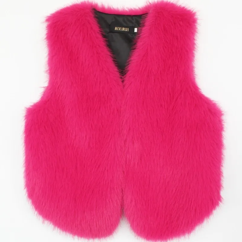 Sleeveless Fur Fluffy Long Coats Outwear Retro Womens Faux Fur V-neck Vest 2025 Winter Thicken Warm Loose Size Waistcoat Jackets