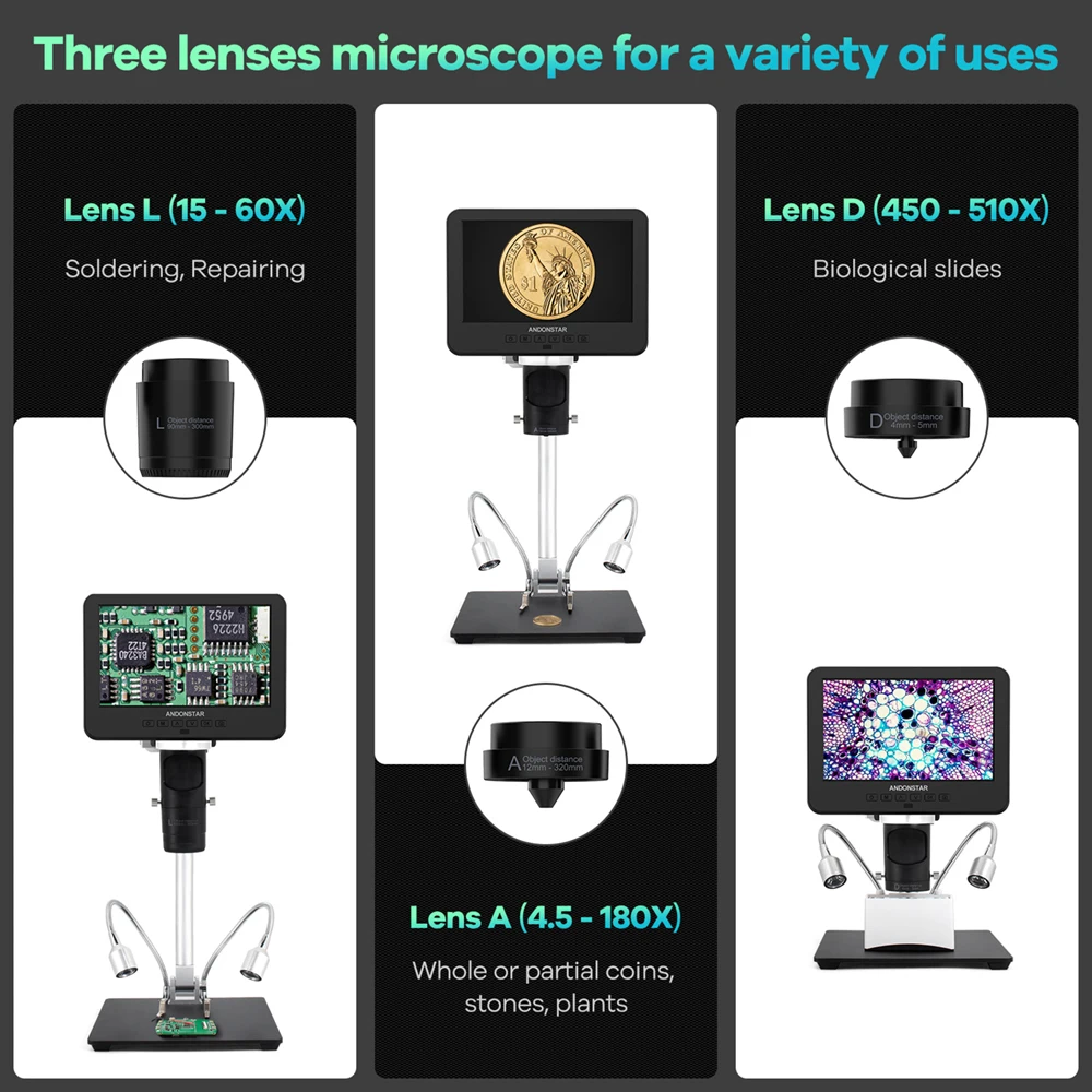 Imagem -03 - Andonstar-microscópio Trinocular Digital Ad246sm 2000x Uhd 2160p Hdmi com Conexão para Ferramentas de Solda Pcb 2000x