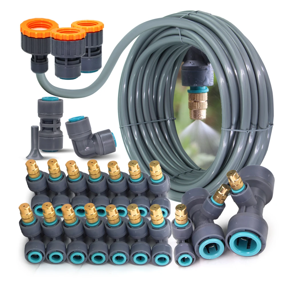 Garden Atomizing Watering System Adjustable Brass Nozzle Spray Kit for Greenhouse Misting Cooling Outdoors Fogging Irrigation