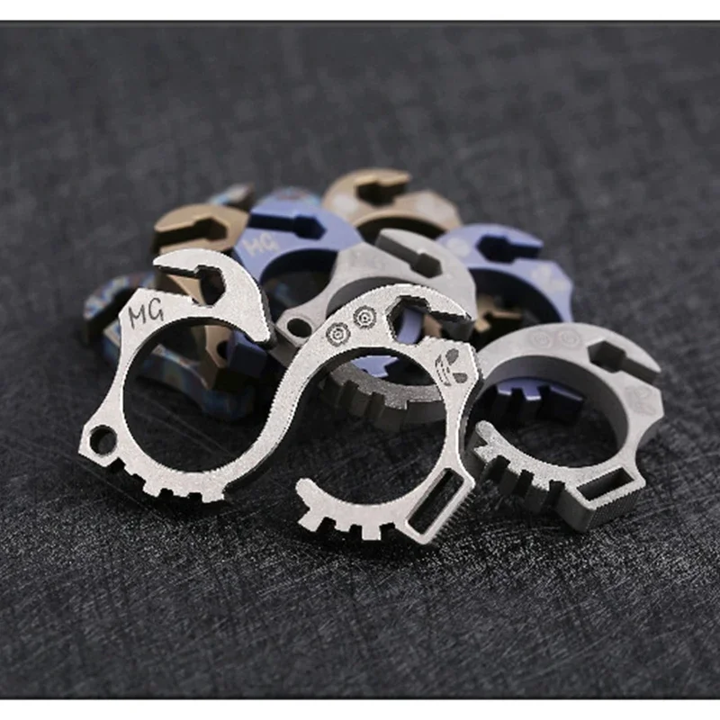 EDC Titanium Alloy Finger Rings Survival Camping Hiking Outdoor Tools Multifunction Pocket Tools Opener Buckle Wrench EDC