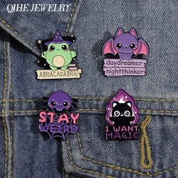 Magic Frog I Want Magic Bear Witch Enamel Pins PunK Halloween Night Thinker Bat Brooch Accessories Backpack Shirt Badge Jewelry