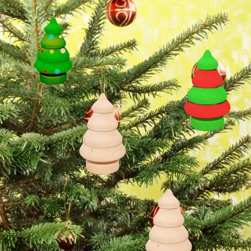 10-teiliges Bastelset mit Weihnachtsbäumen aus Holz für Kinder – kreative handbemalte Feiertagsdekorationen, Holzornamente für Weihnachten
