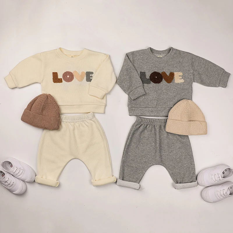 2PCS Newborn Baby Boys Girls Clothes Set Toddler Sweatshirt Letter Long Sleeve+Pants Children Kids Outfits Autumn