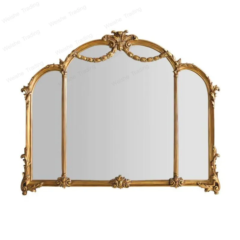 French retro carved three-sided vanity mirror American bathroom wall-mounted bathroom European home vanity mirror customization