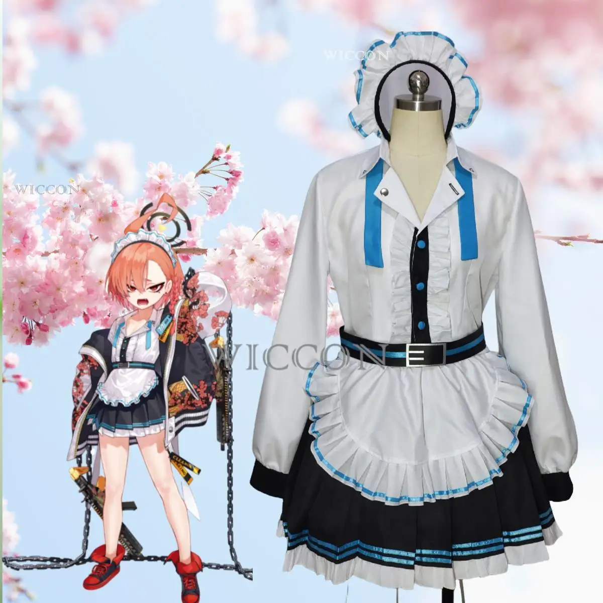 Spiel Blau Archiv Mikamo Neru Cosplay Kostüm Anzug Schöne Maid Kleid Uniform Kostüm Halloween Karneval Party Rolle Spielen Outfit