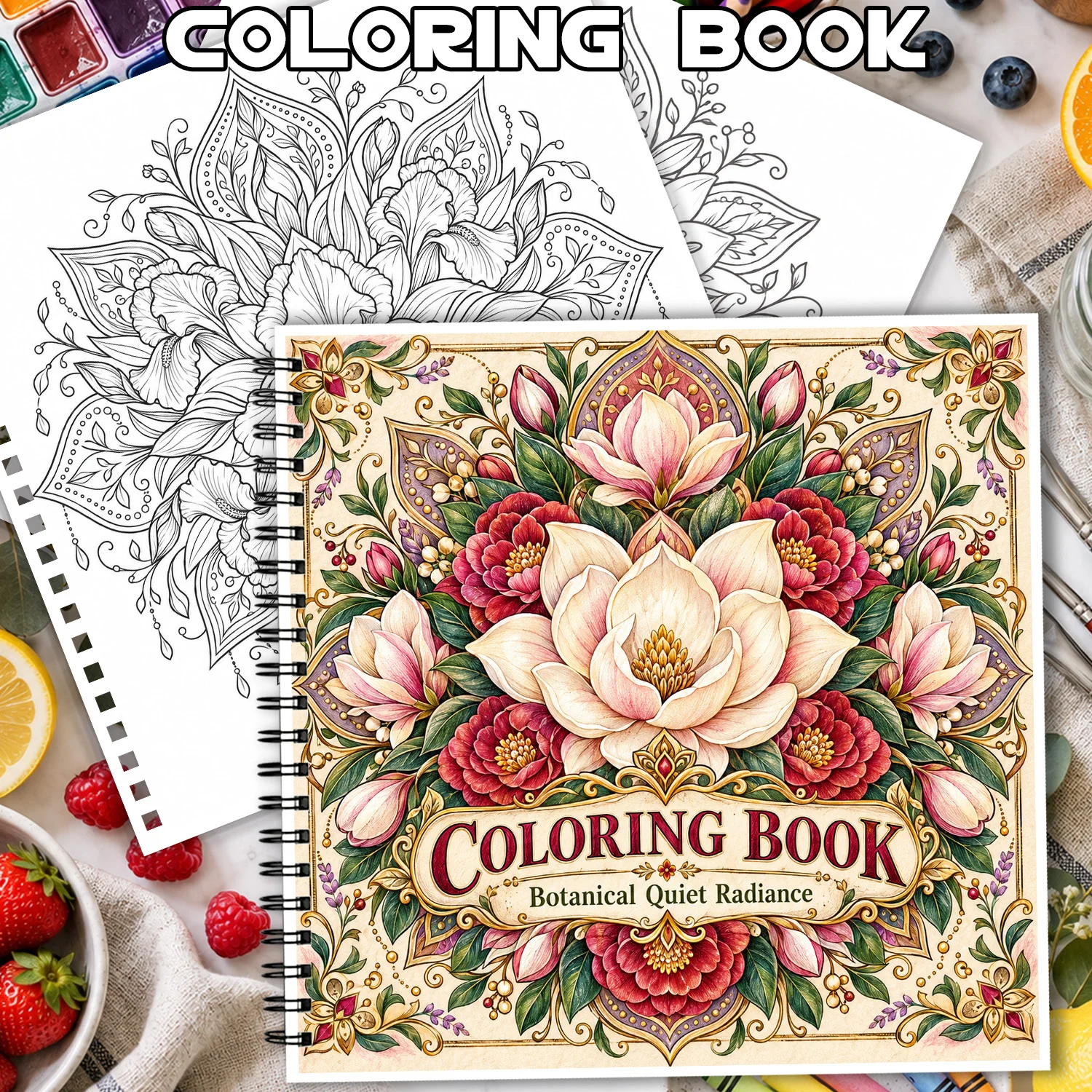 Spiral Binding Coloring Book Botanical Floral Design For Adults Teens Showcasing Creativity Relieving Stress Relaxing Body Mind