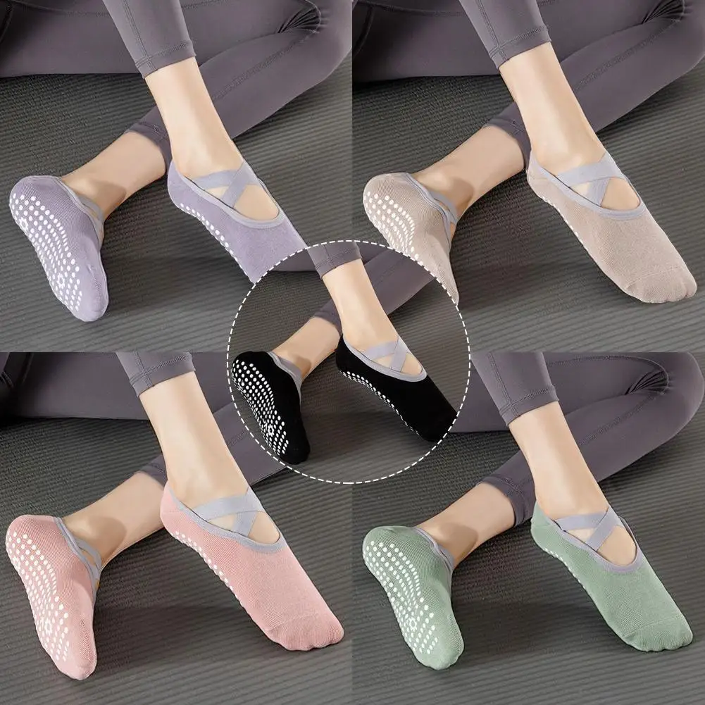 Calcetines de Yoga antideslizantes para mujer, medias deportivas con tirantes, transpirables, sin espalda, 1 par