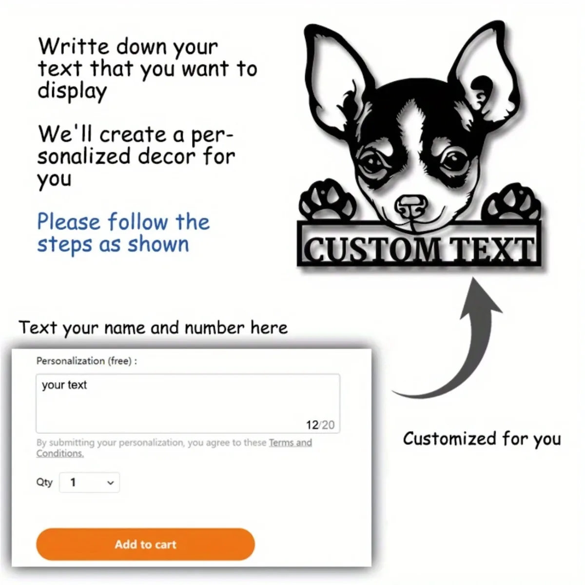 Пользовательские металлические настенные рисунки чихуахуа |   Персонализированный знак имени |   Подарок и домашний декор для любителей собак