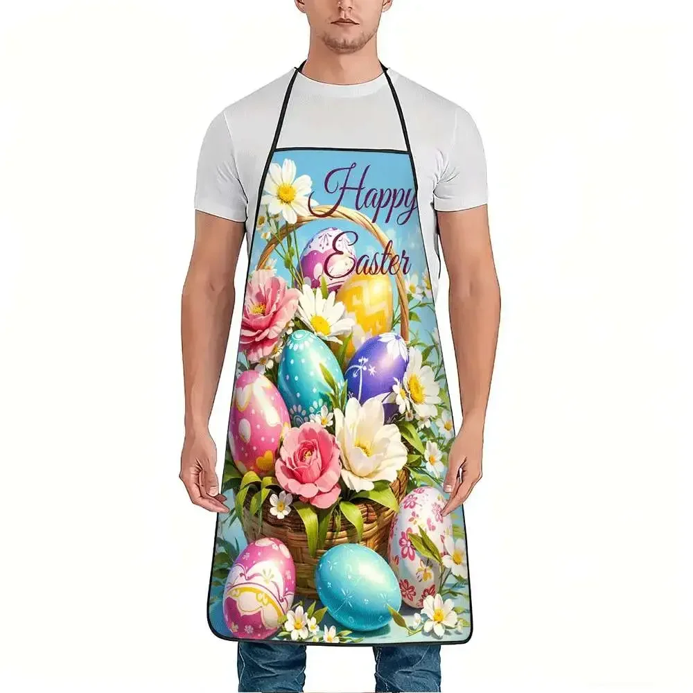 Fun Easter Themed Apron Happy Egg Flower Design Apron Perfect Crafts Baking Painting Household Cleaning Cafe