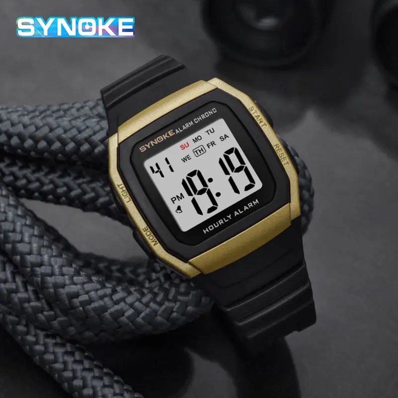 SYNOKE Black Digital Watch For Men LED Luminous Chronograph Wristwatches Week Alarm Electronic Clock reloj hombre Classic Watch