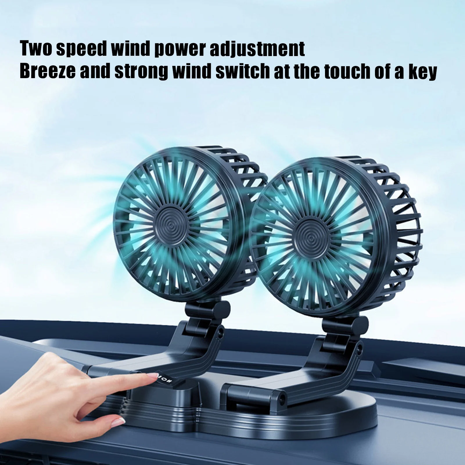 Dual Heads USB Fan for Car Dashboard Multi Speeds Quiet Portable Vehicle Cooling Fan for RV Truck Office