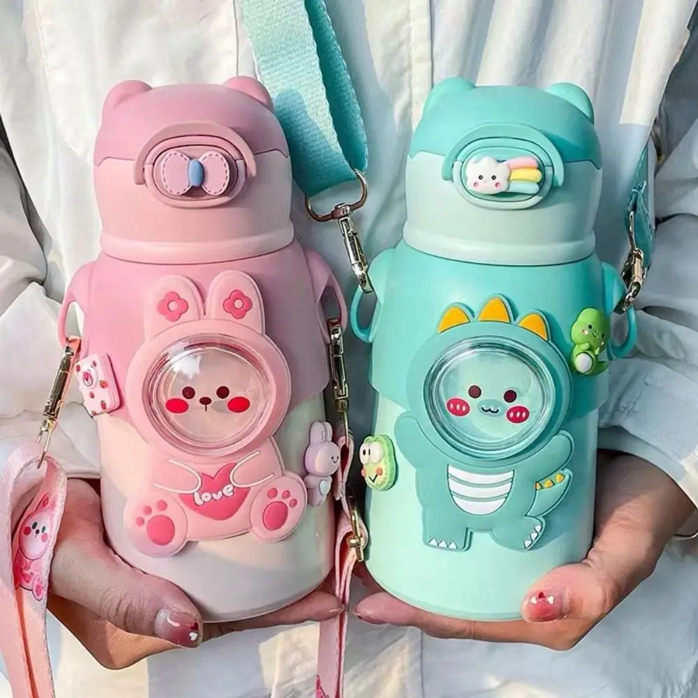 Cute Cartoon Bear Kids Thermos Stainless Steel Vacuum Water Bottle Leak Proof Insulated Flask for School Children