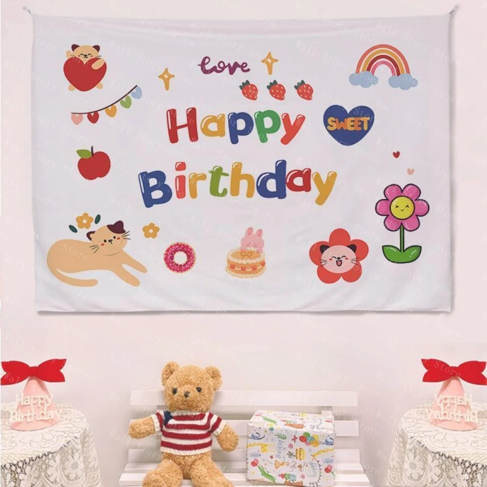 Happy birthday Tapestry  Cute cartoon for boys and girls Tapestry party decoration Tapestry Living Room Tapestry Arcade Tapestry