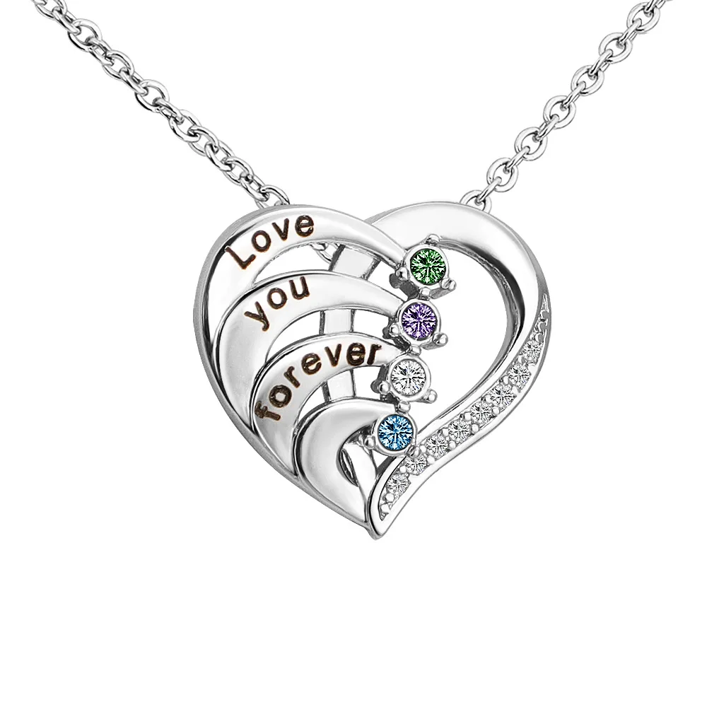 

PersonalizationLab Store - Personalized Family Name Necklace with Birthstones Women Men Custom Heart Pendant with Birthstones