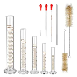 Glass Graduated Measuring Cylinders Set,Premium Borosilicate Cylinders Kit with 3 Pipettes+2 Brushes+1 Stirring Rod