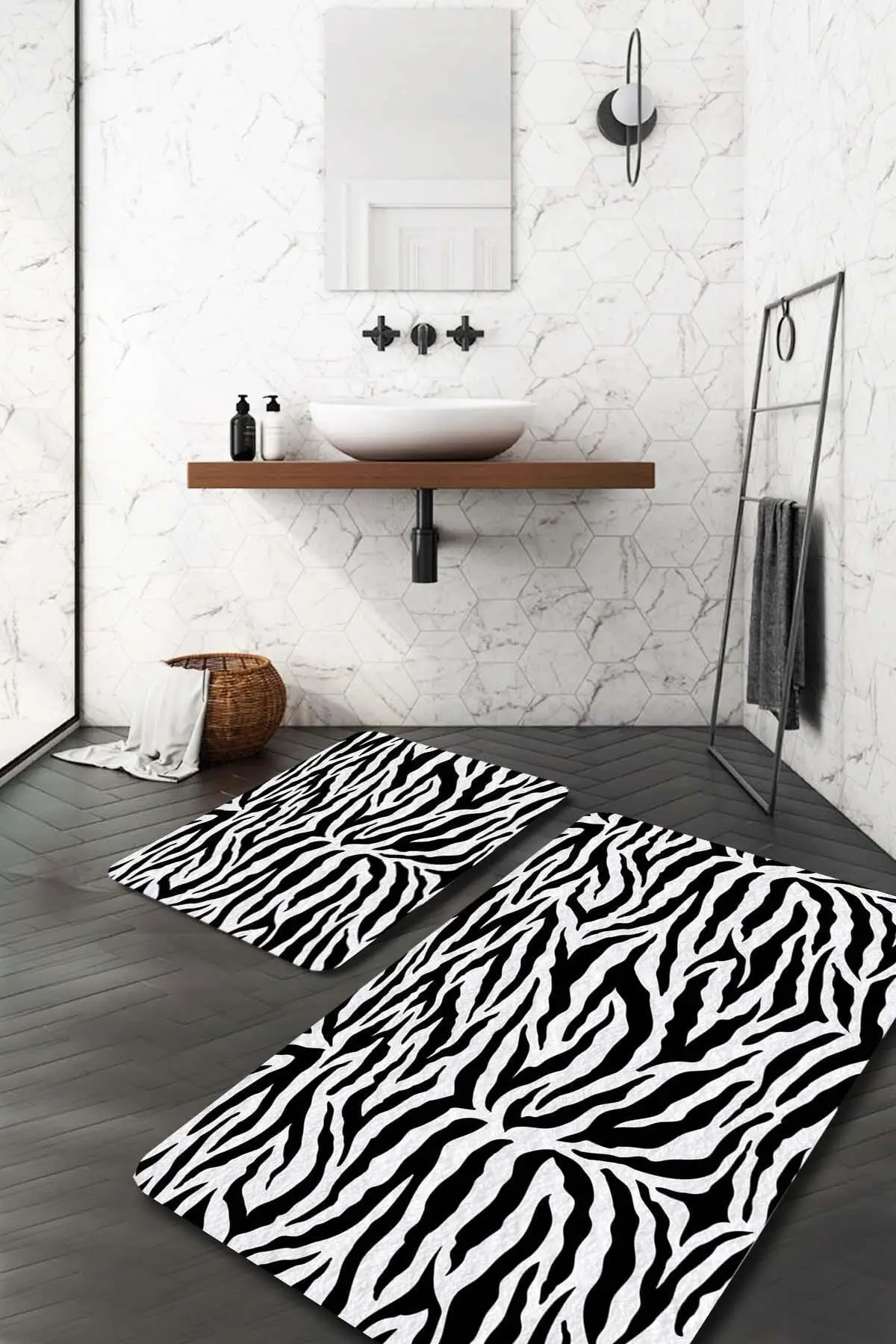 White Black Zebra Bathroom Mat Special slip-resistant tabanlıdır Anti bacterial and anti static Dimensions: 60x100cm 50x60cm