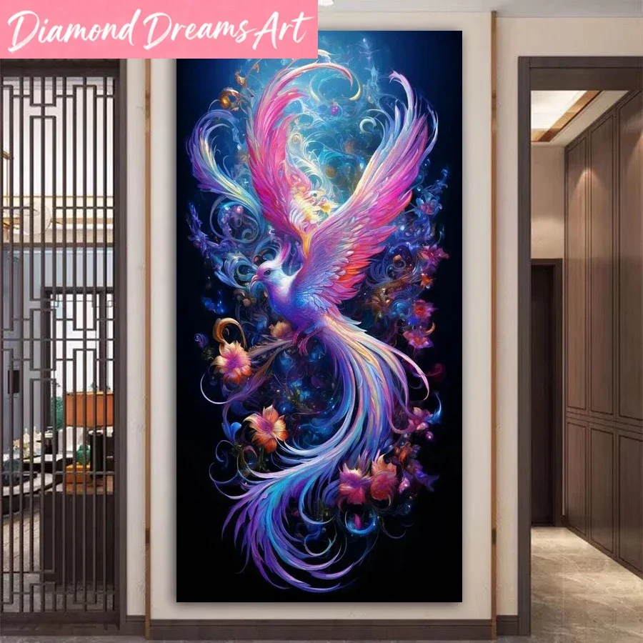 Frameless,Colorful Divine Bird Large Diy Diamond Art Painting Cross Stitch Animals Phoenix Full Mosaic Embroidery Picture Size 1