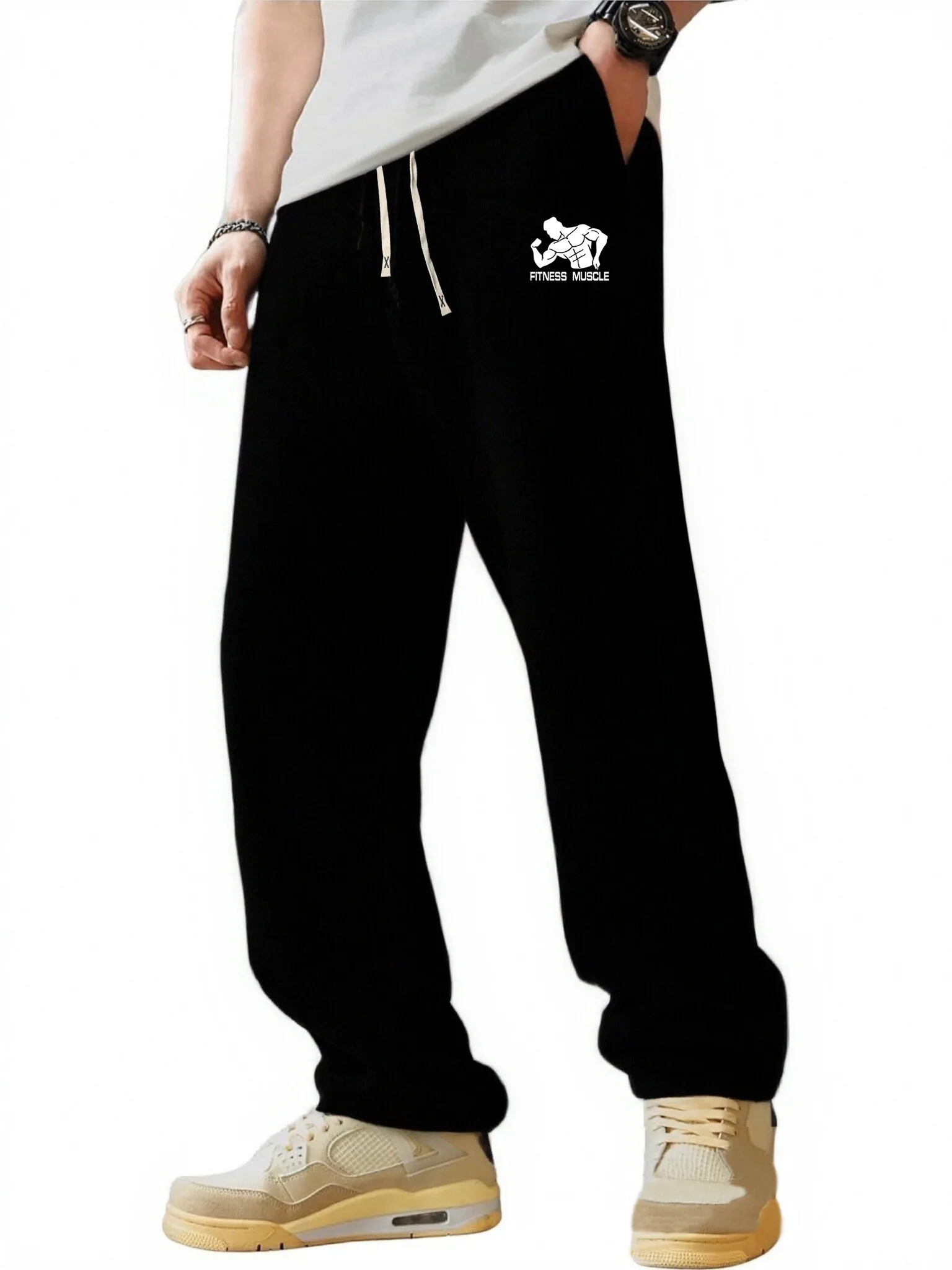 

GYM Trousers Print Pants Men Casual Sports Pants Running Workout Jogging Long Pants Men Fleece Jogger Sweatpants Long Pants