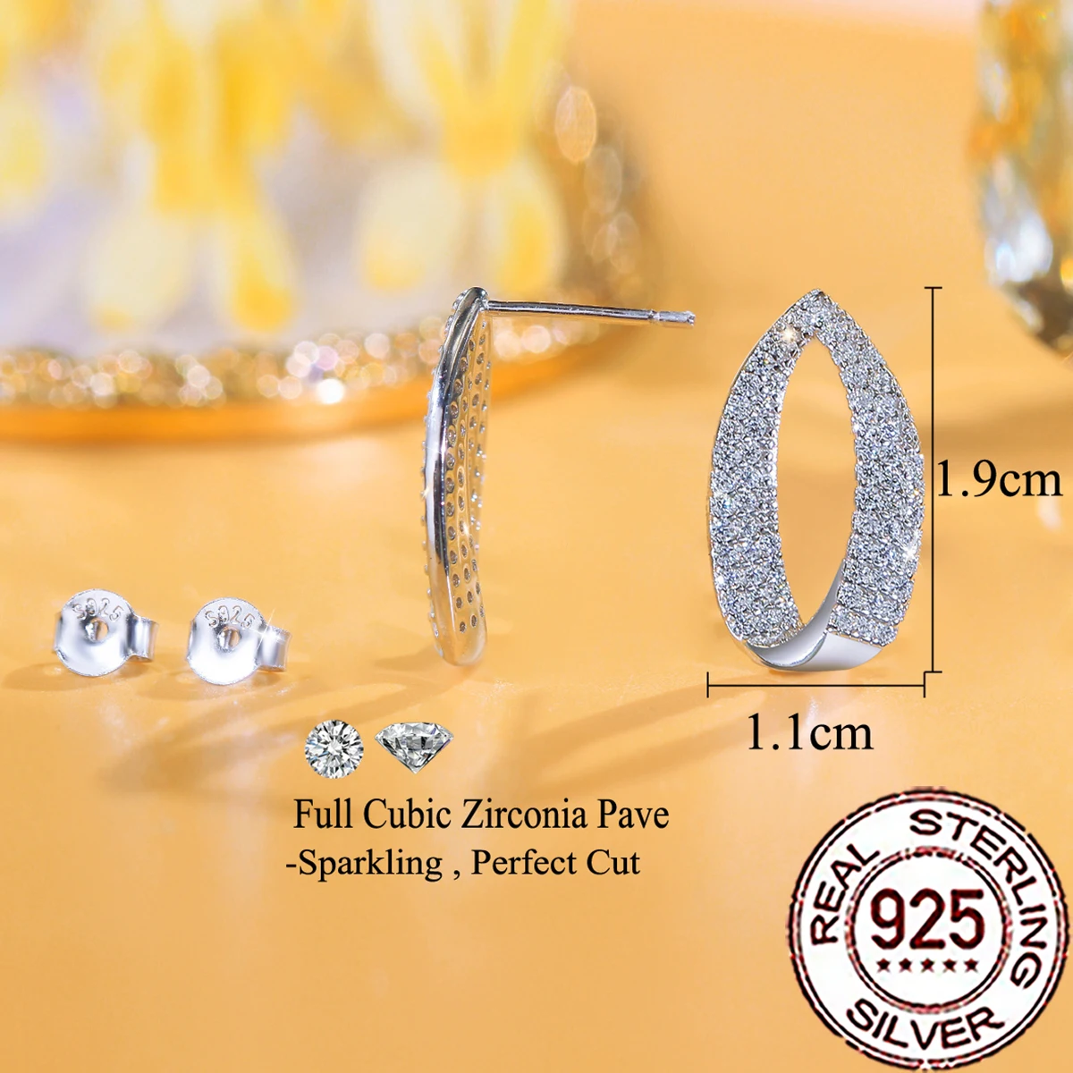 QooLady Fashion 925 Sterling Silver Cubic Zirconia Paved Water Drop Stud Earrings for Women Engagement Party Fine Jewelry SE149 2