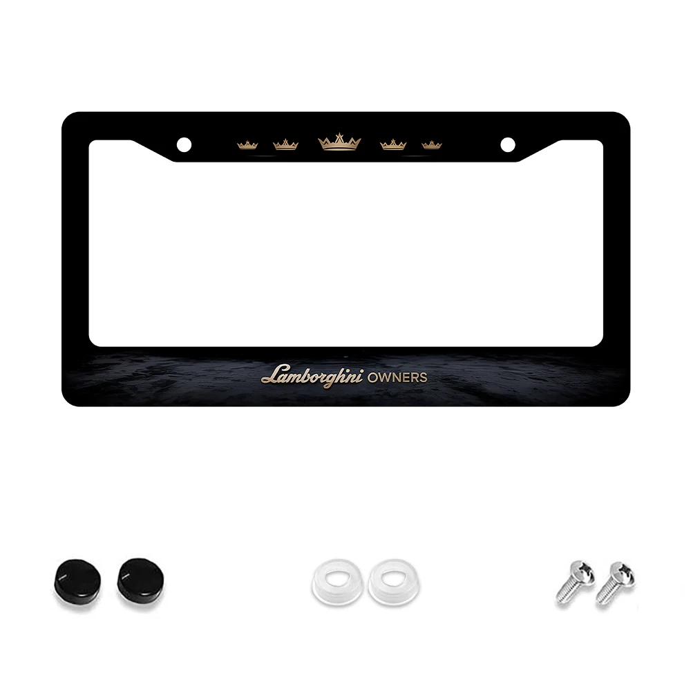 

1pc Black and Gold 2-Hole License Plate Frame with Crown Pattern, Aluminum Material, 6x12 Inches, Includes Screw Kit, Retro Nov
