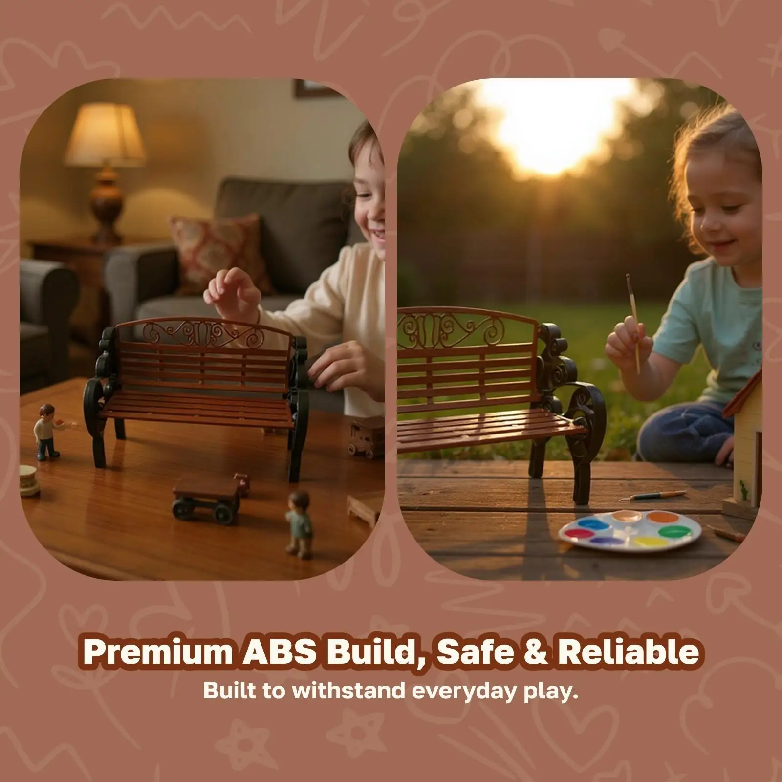 1:6 Dollhouse Garden Bench Miniature Patio Porch Chair Decorative DIY Accessories Dollhouse Furniture Chair for Furnishings