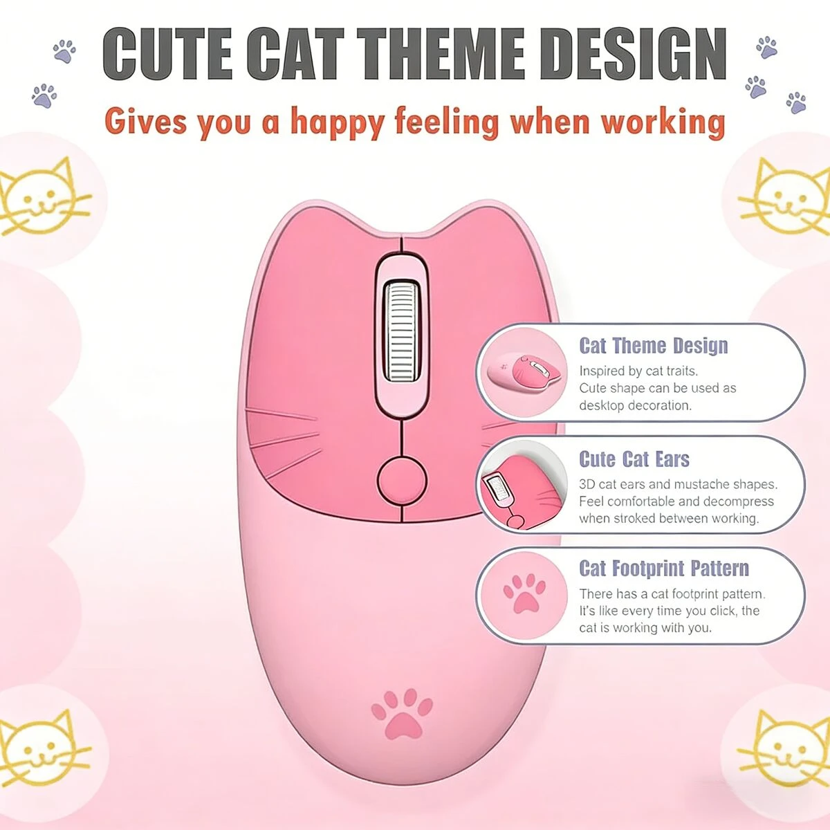 

Cute Candy Colors Cat Dual-Mode Mouse 2.4G+Bluetooth Wireless Silent Gaming Mice For Laptop PC Girl Kids Gamer Daily Use Gift